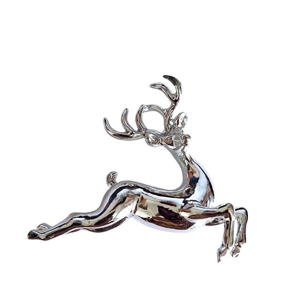 Silver Tone Leaping Reindeer Brooch Pin Christmas Holiday Festive Jewelry